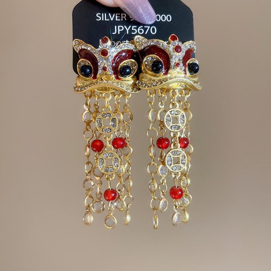 Silver Needle Diamond-Inlaid Acrylic Tassel Earrings: Luxurious Ethnic Style Studs for Women