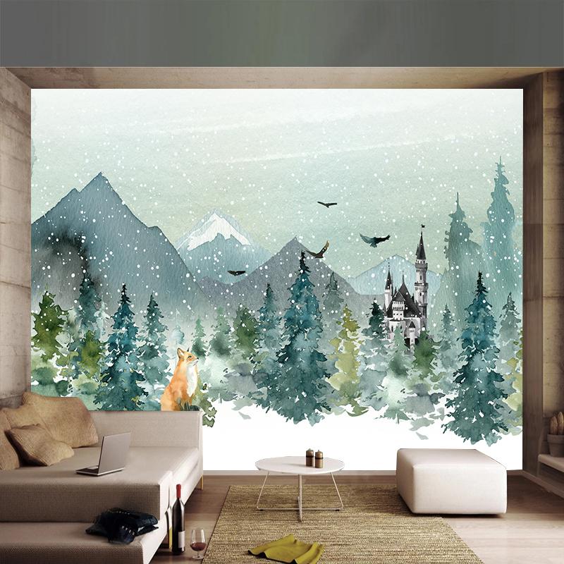 Nordic 3D Wall Mural Hand Painted Woods Valley Cartoon Fox Wallpaper Children's Room Background Wall Decor Papel De Parede 3 D