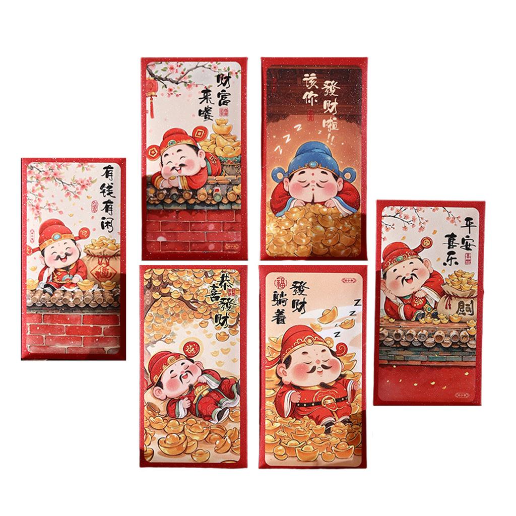 6 Pieces Traditional New Year Money Packets 2025 Snake Themed Redness Envelopes Chinese Spring Festival Hongbao