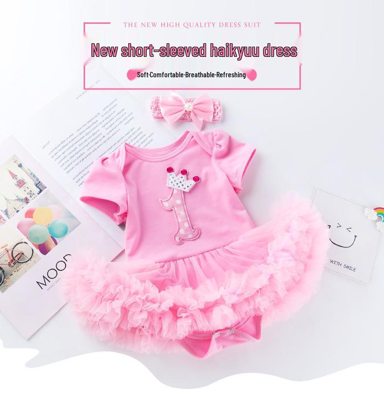 Summer Princess Short-Sleeved Dress for Baby Girls, Infant Birthday Outfit, 0-2 Years