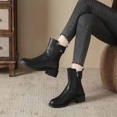 Ladies Shoes  High Quality Side Zipper Women's Boots Fashion Rivet Modern Boots Women  Sale Plus Size Mid-Calf Boots