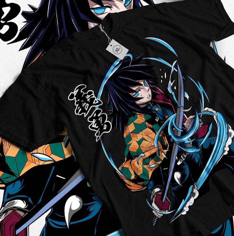 Anime Giyu Tomioka Demon Slayer Kimetsu No Yaiba Water Sword Black Tshirt S