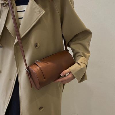 Bolsa de axila feminina nova moda retrô bolsas cilíndricas alta qualidade textura feminina pu bolsa crossbody tendência