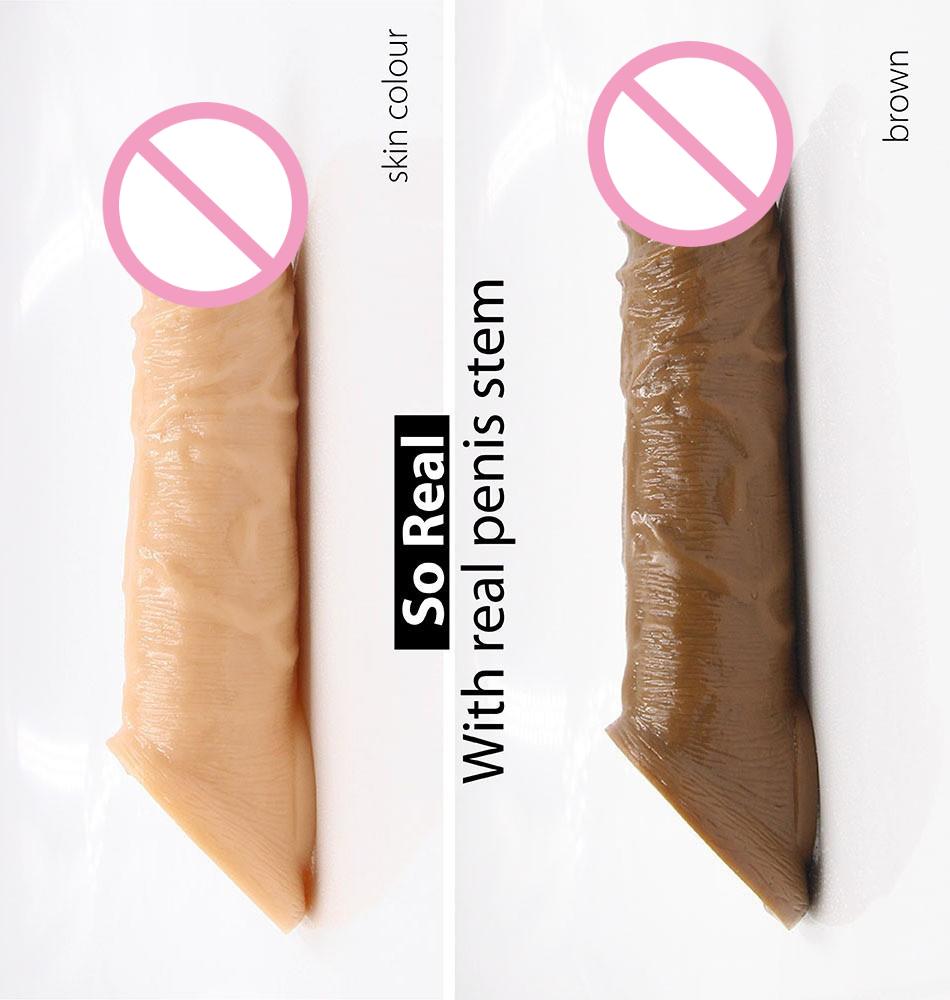 21cm Silicone Realistic Penis Condom Dick Extender Cock Ring Reusable Penis Sleeve Cock Enlarger Sex Toys for Delay Ejaculation