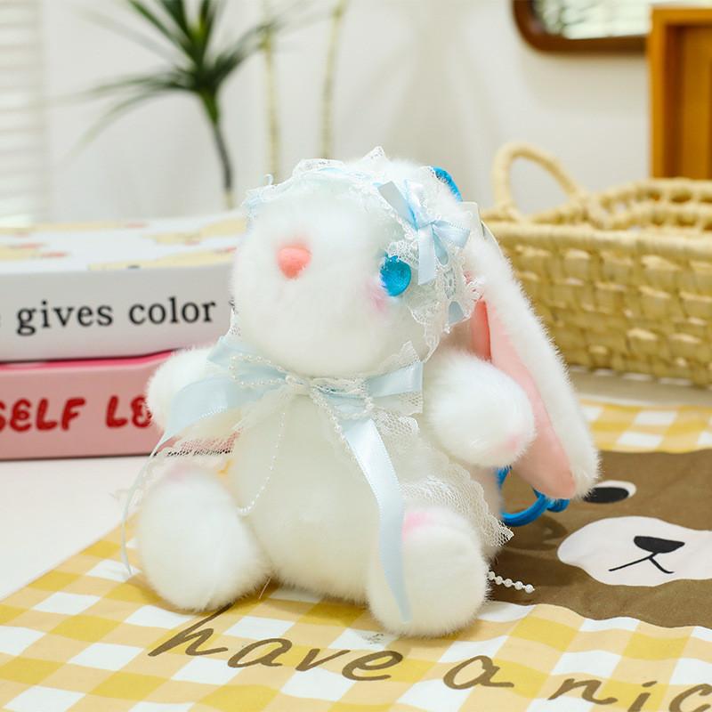 

Plush Bunny Keychain With Pearl Necklace For Girls Backpack Decor синій