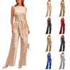 Dames Casual Mouwloze Pailletten Wijde Pijpen Jumpsuit