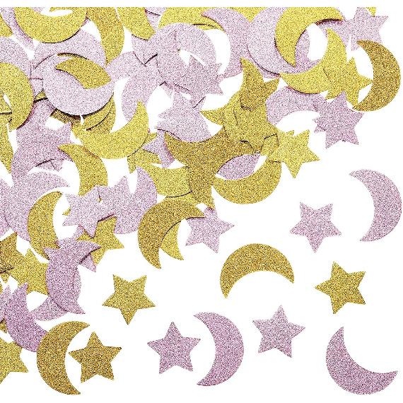 400 Pieces Glitter Star and Moon Paper Confetti Double Side Table Paper Confetti Sequin for Wedding Birthday Baby Shower Moon and Star Party Ramadan