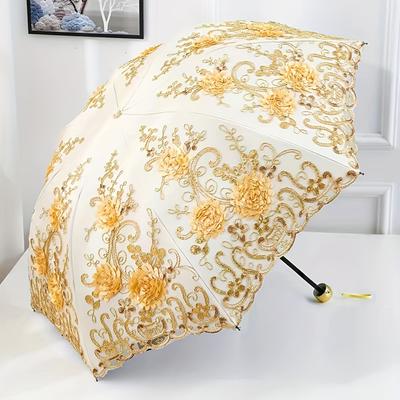 Parapluie en Dentelle Anti-UV Pliant Premium 1 pièce UPF50+ Parapluie Broderie Fleurs Vintage Parapluie Princesse Parapluie Cadeau Convient pour