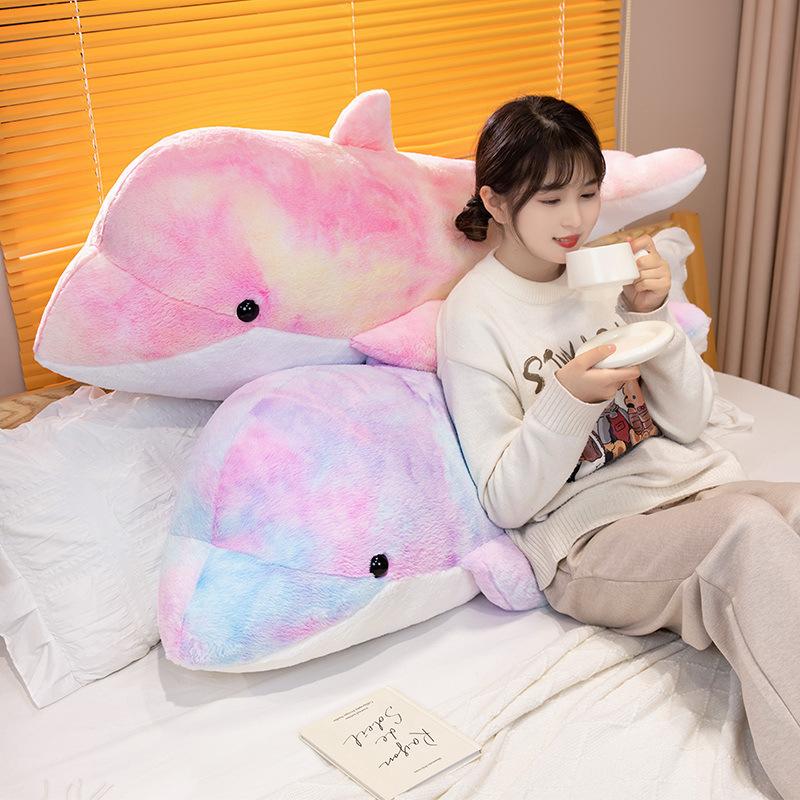 Colorful Dolphin Doll Sleeping Pillow Ragdoll Children's Bed Large Whale Plush Toy Boys and Girls