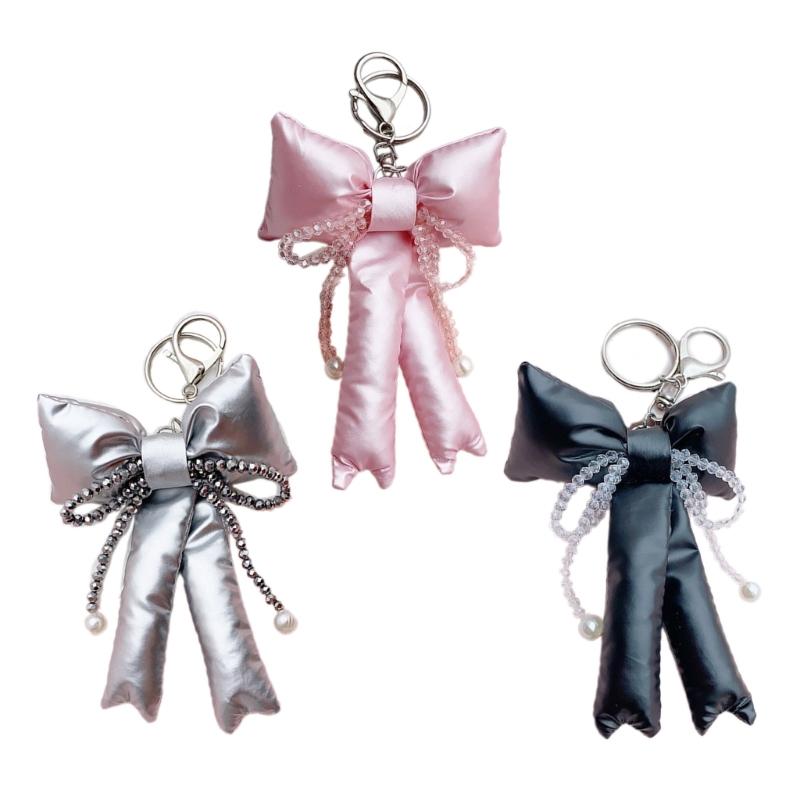 Elegant Beaded Keychain Phone Charm Unique Keyring Padded Bowknot Bag Pendant Accessory for Purse Backpack Handbag