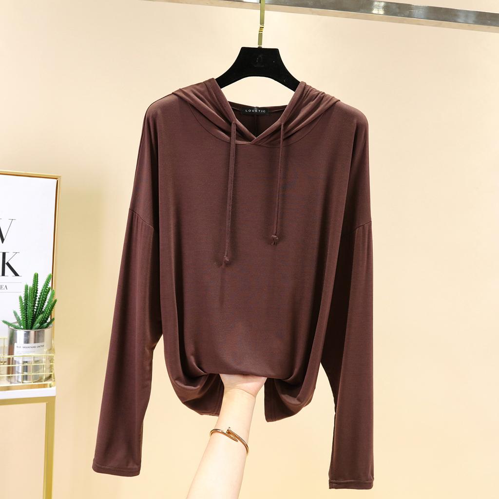 Women's Modal Hoodies Oversized Pullover Sweatshirts Long Sleeve Drawstring Sunshirt