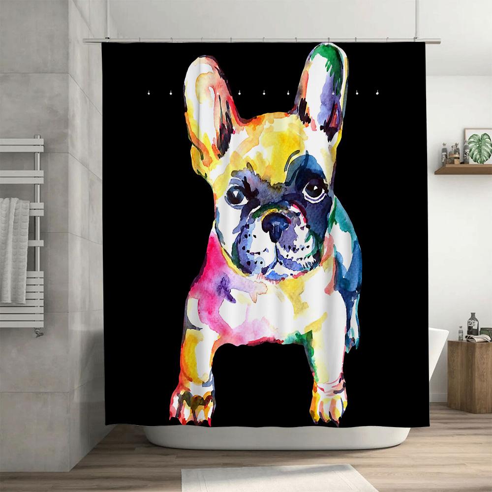 Colorful French Bulldog Shower Curtain Watercolor Pet Decor Modern Bathroom Accessories Waterproof Fabric Home Decoration Item I