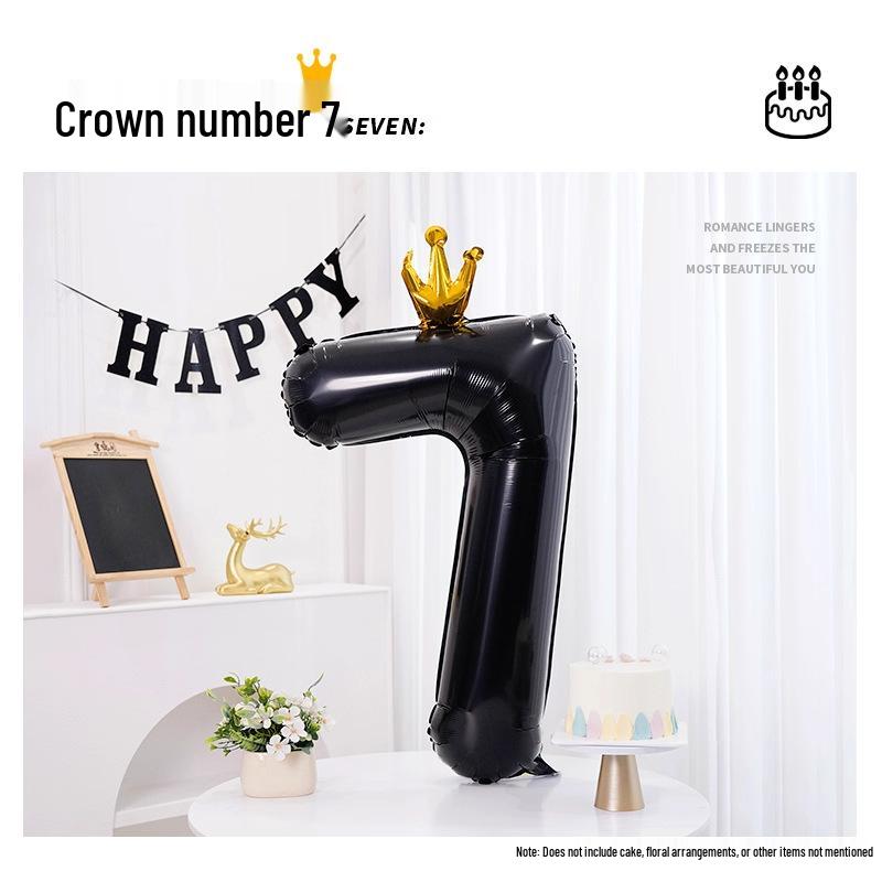 40-Inch Black Crown Number Balloons - Birthday Photo Props & Party Decor