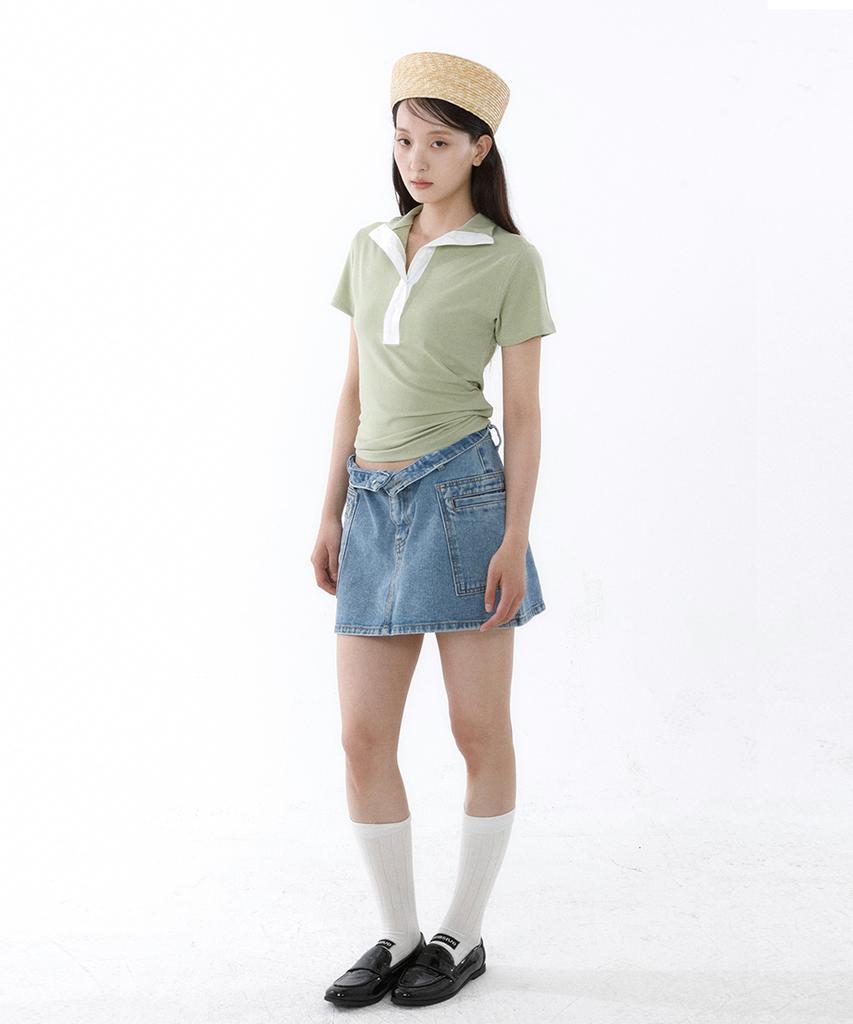 Reventina Panel Pocket Denim Skirt_Blue