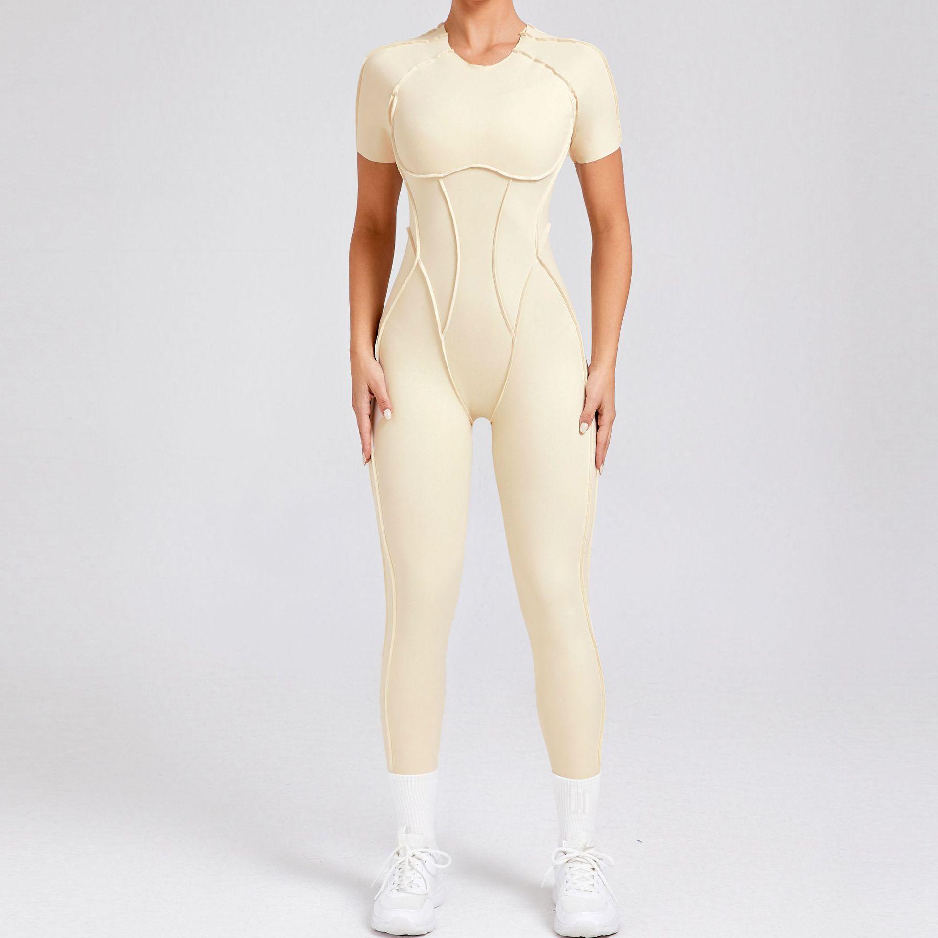 Combinaison de sport dos nu automne/hiver: Combinaison de yoga tridimensionnelle avec manches courtes moulantes et pantalon long (Style 88201) cm blue