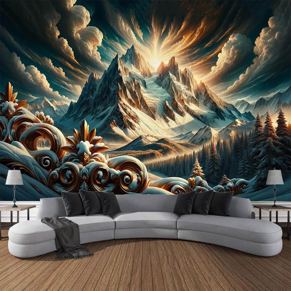

Natural Landscape Oil Painting Tapestry Wall Hanging Bohemian Mountain Forest Background Wall Bedroom Aesthetic Decoration 90x75cm армія зелений колір