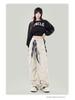 Women's Early Spring Apricot Cargo Jeans: New Design, Multi-Pocket, Loose, Wide-Leg, Floor-Length