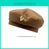 Metal Love Embellished Beret Solid Color Winter Octagonal Hat Activities Outdoor