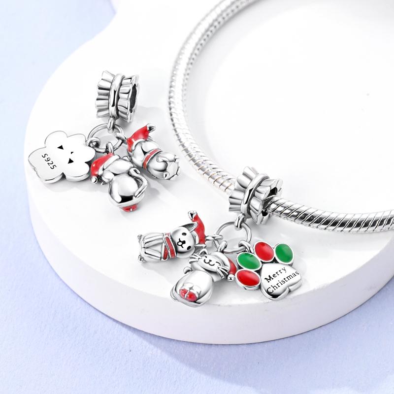 Charm 925 Silver Charms Pendant Santa Claus Christmas Tee Beads Fit Original Bracelet Necklace Charms Jewelry Gift