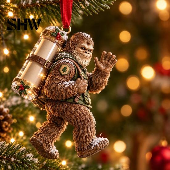 Festive Cash Holder for Holidays Big Foot Money Cash, 2D Acrylic Sasquatch Gift Fun Christmas Family Ornament, Clear Xmas Tree Hanging Decoration
