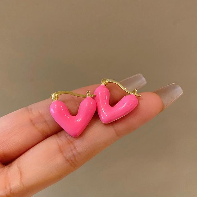 Heart Drip Oil Ear Buckle Korea Sweet All-matching Temperament Hoop Earrings Delicate High-grade New Gold Plating Jewelries