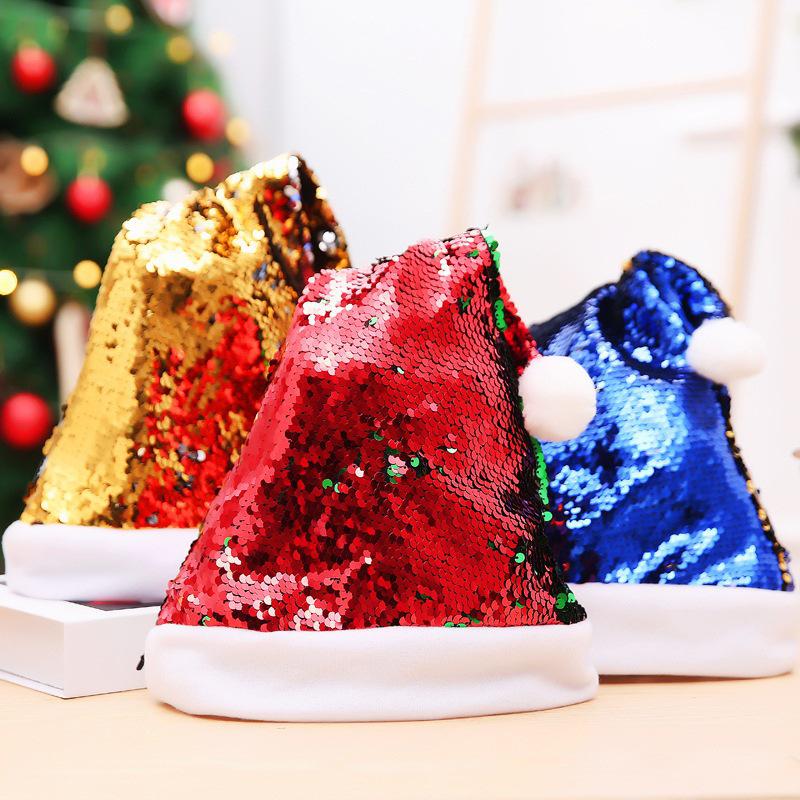 Double-Sided Flip Sequin Antler Christmas Hat - Colorful Sequin Design for Adults