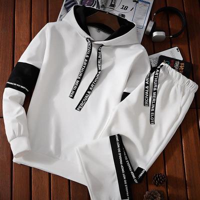 Men's Spring & Autumn Hooded Pullover and Sports Pants Set - Korean Style Student Uniform