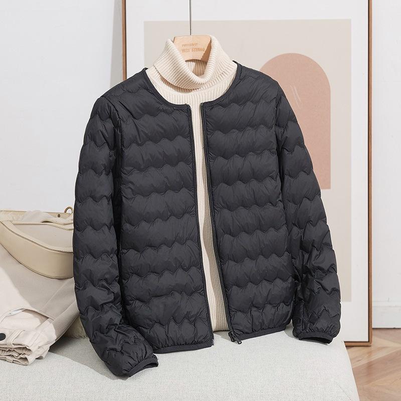 

Пинху осень и зима новый воротник волна короткий легкий и тонкий пуховик женский на молнии внутренняя куртка для сохранения тепла 3XL (145-80 kg) чёрный