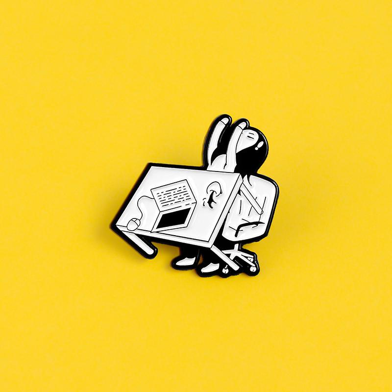 Cartoon Angry Office Girl Desk Pins Staff Enamel Pins Tired of Working Overthrow Desk Badge Funny Jewelry Gift for Office Staff