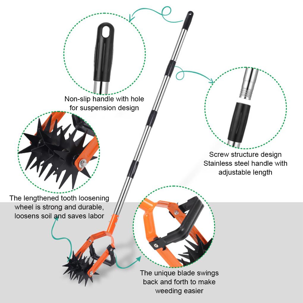 Rotary Cultivator Garden Lawn Ripper,Adjustable Gardening Rotary Tiller and Hand-Held Garden Cultivator Tool Soil Plowing Tool