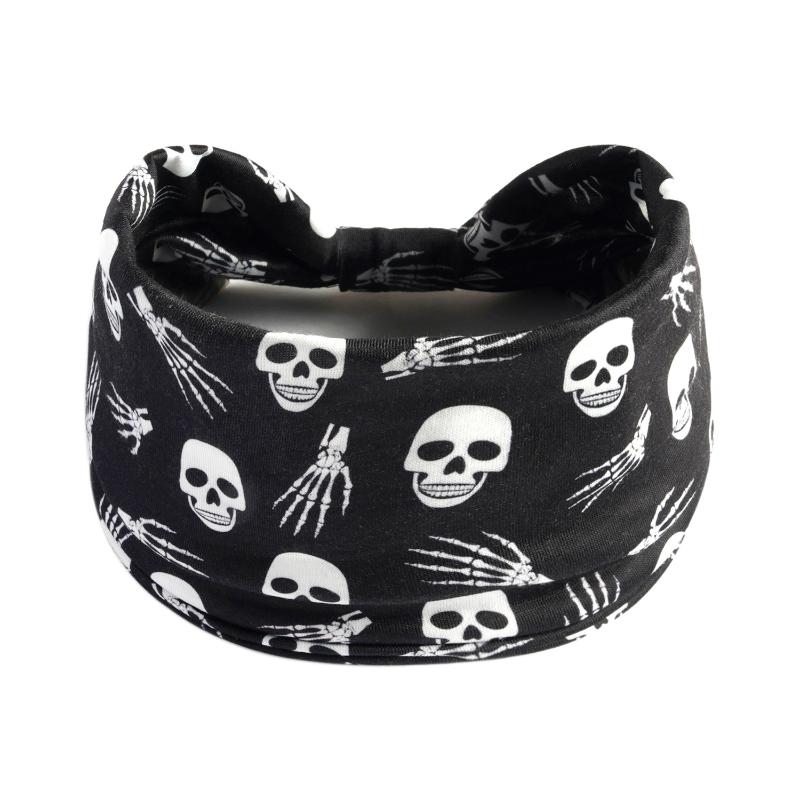 Halloween Print Headbands Women Girls Fashion Hair Bands Skull Vintage Cross Turban Bandage Bandanas Hairbands Hair Accessories