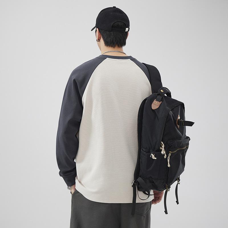 Autumn And Winter Long-Sleeved Sweater Men'S Loose Large-Size Bottoming Shirt With Splicing Crew Neck Clothes Top Trendy Brand