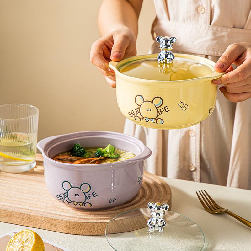 Dorian Ceramic Bear Instant Noodle Bowl with Lid