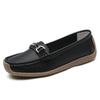 Women's Leather Flats Lightweight Slip-on Loafers Non-slip Soft Sole Casual Walking Shoes with Metal Buckle Plus Size 35-44