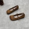 Johnature Echtes Leder quadratische Zehen Schnalle Riemen Frauen flache Schuhe handgefertigte einfarbig weiche Sohle Schuhe