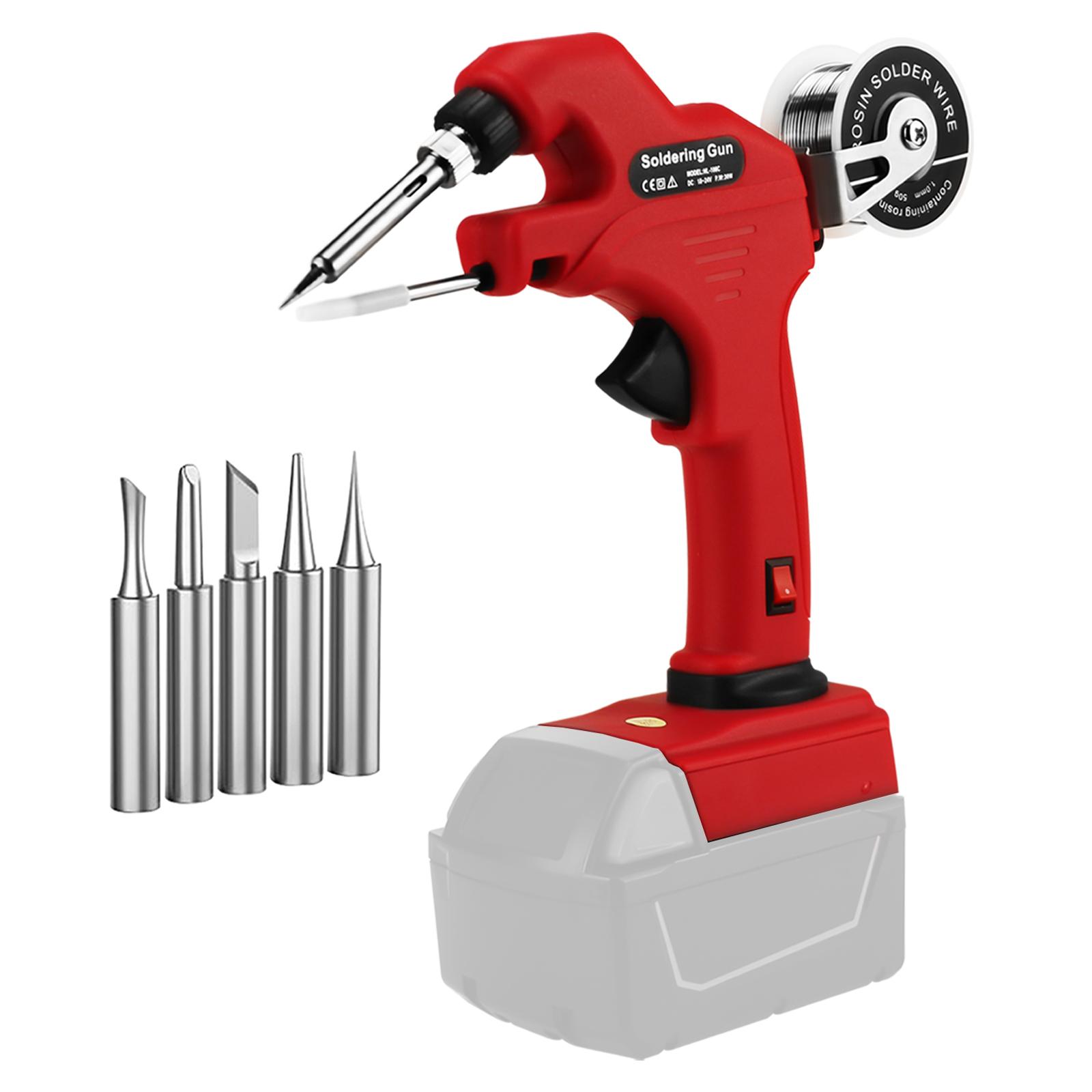

30W Cordless Soldering Iron for Milwaukee 18V Battery Automatic Feed Soldering Welding Gun Kit with 5pcs Solder Tips(No Battery)
