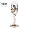 Bird Pattern Juice Glass Hand-painted Wine Glass, And Floral Design Stem Goblet, Artistic Water Goblets Crystal Borosilicate Goblet for Red