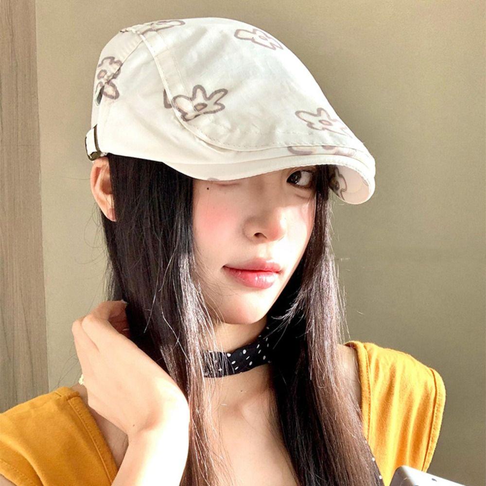 Cartoon Flower Beret Sweet Y2k Painter Hat Personality Octagonal Hat  Spring Summer