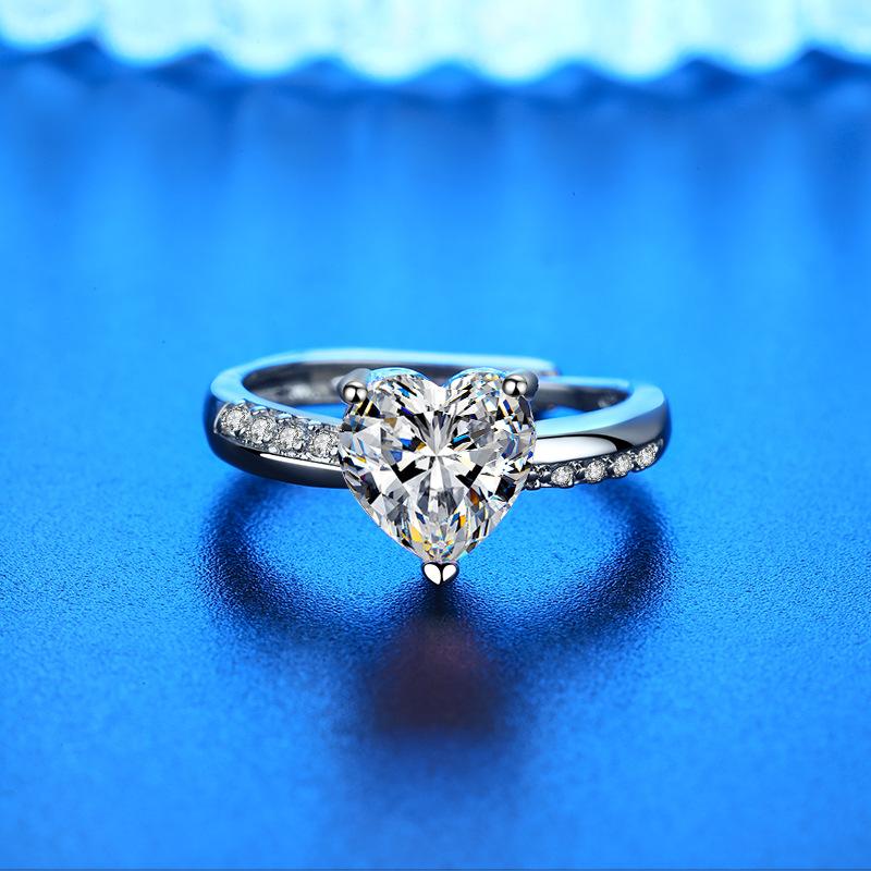 925 Silver Ring Heart AAA Zircon Open Adjustable Engagement For Women Wedding Fashion Jewelry Party Gifts
