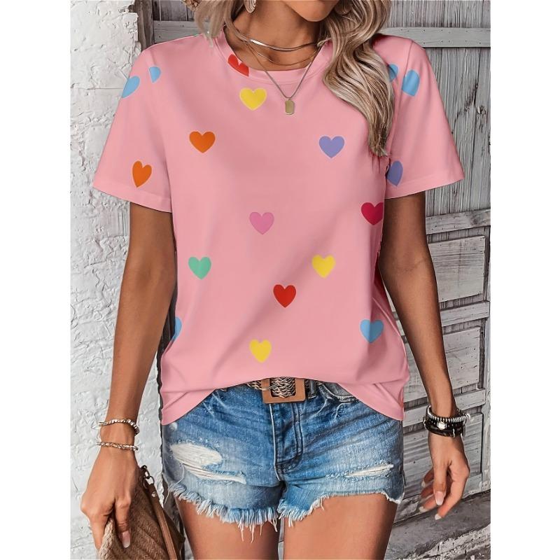Heart Love Graphics T-Shirts Floral 3D Print Women's Casual Short Sleeves O-Neck T Shirt Y2k Harajuku Tees Tops