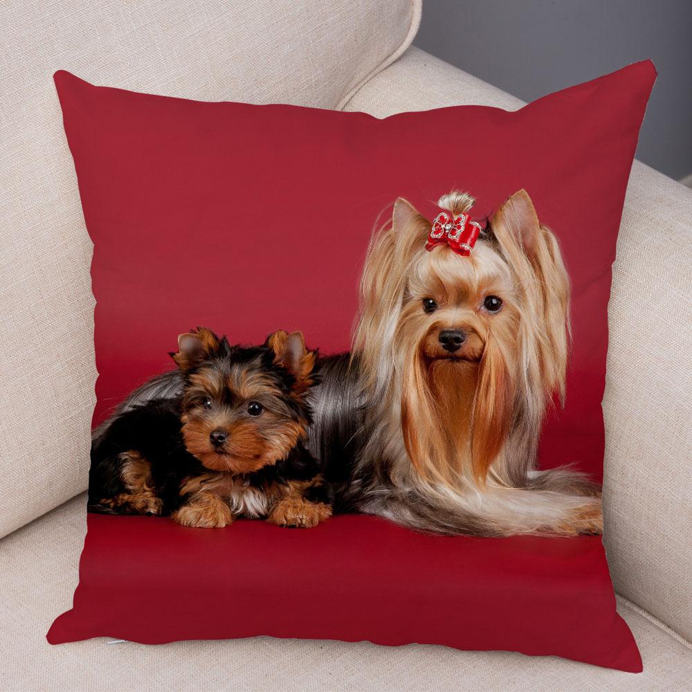 Cute Pet Animal Cushion Cover MINI Yorkshire Dog Polyester Pillowcase Decorative  Print  for Sofa Home Ca