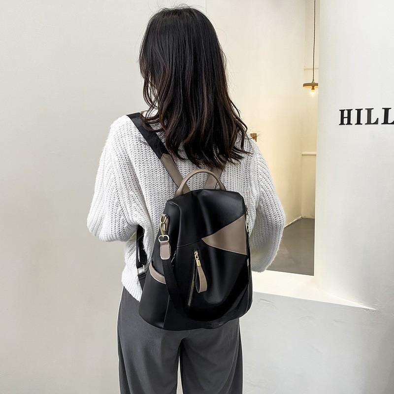 1 Women's Backpack, Soft Leather Backpack, Large Capacity Color Blocked Casual Backpack, Trendy College Student Backpack