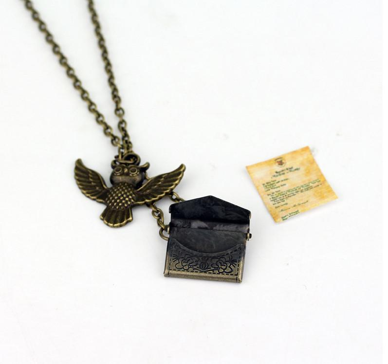 Vintage Potter Harry Copper Owl With Acceptance Letter Pendant Necklace Locket
