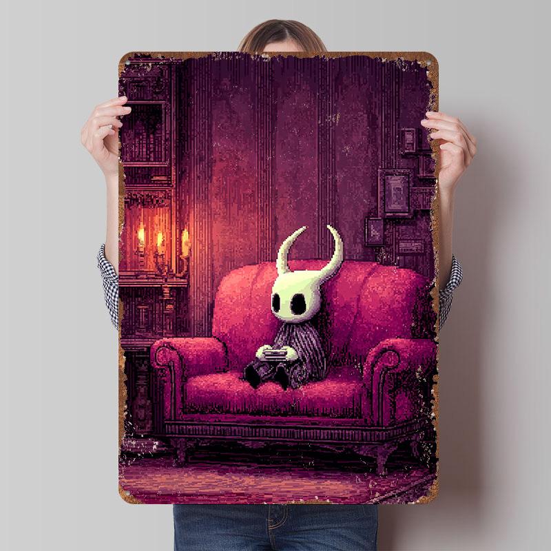 

Hollow Knight Gaming on Couch Tin Plaque Poster Customized Wall Art Retro Vintage Metal Signs for Man Cave Home Decor Coffee Bar 7.9x11.8In(20x30cm)