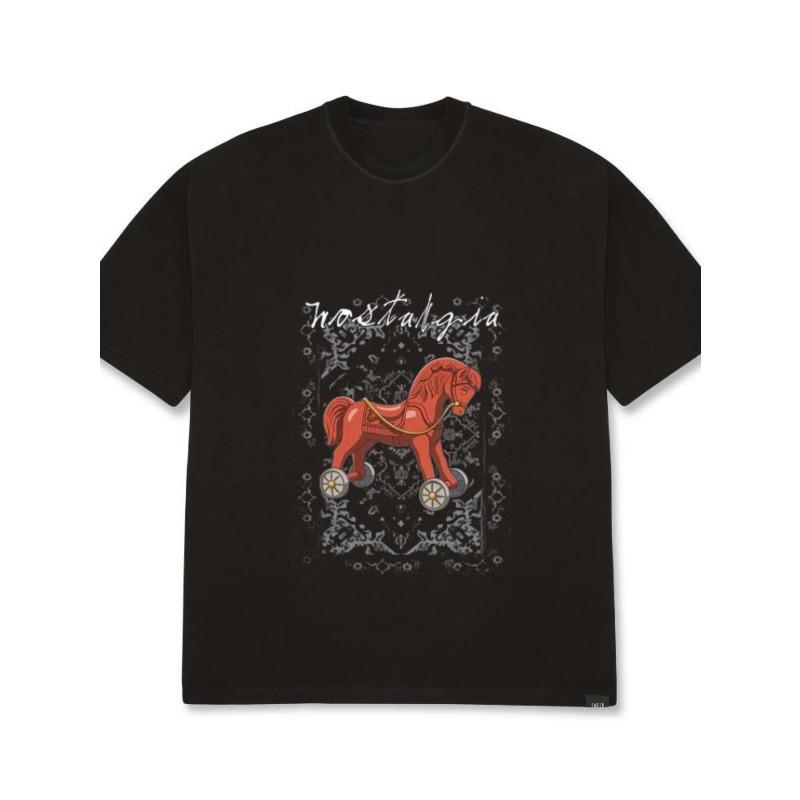 

Oversized T Shirt Black Nostalgia Red Wooden Horse Graphic Print Casual Streetwear Men s Fashion Top Daily Wear XXXXL