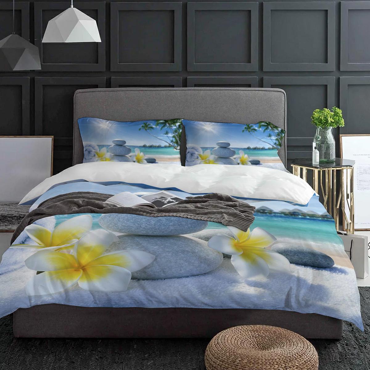 

Zen Stones Flowers Tropical Ocean Duvet Cover With Pillow Case Custom 3pcs Bedding Set Quilt Cover Double Bed Home Textile EU single(135x200cm)