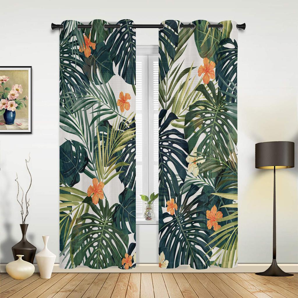 Tropical Jungle Parrot Green Plants Curtains for Bedroom Living Room Drapes Kitchen Children's Room Window Curtain Home Decor