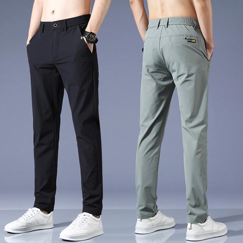 Summer popular casual ice silk nylon trousers men's summer thin slim straight casual trousers men's trendy all-match