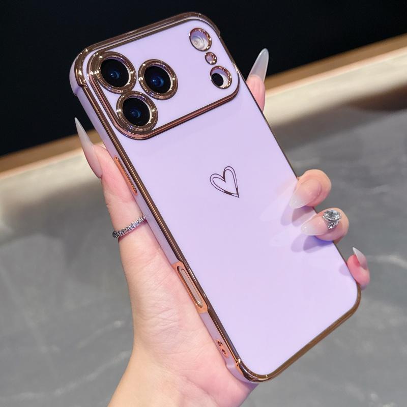 Luxury Plating Love Heart Phone Case For Apple iPhone 17 16 15 14 Plus 13 12 Mini Pro Max Air With Camera Lens Proteciton Cover