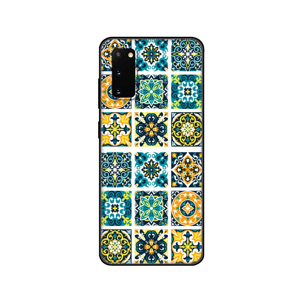 Svart TPU-fodral för Samsung galaxy S20 /S20 PLUS/S20 ultra/S20+ /S20FE baksida 3D-prägling Vintage Retro Rutmönster Blomma